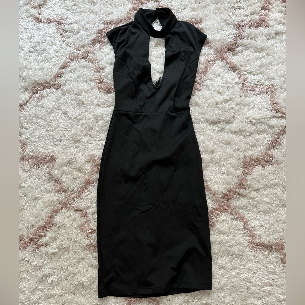 SHEIN Sexy Contrast Lace Cut Out Bodycon Dress